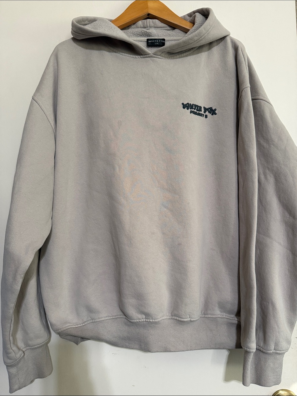White Fox Light Gray Embroidered Hoodie L/XL